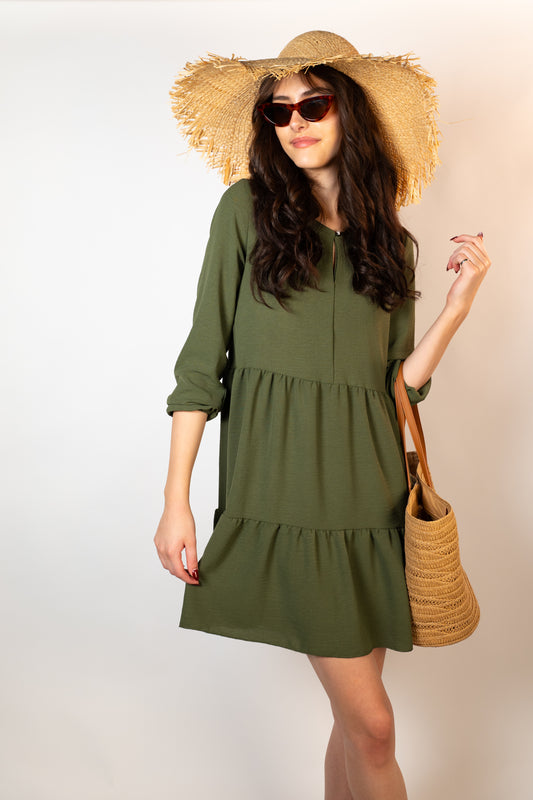 Khaki Tiered Short Dress