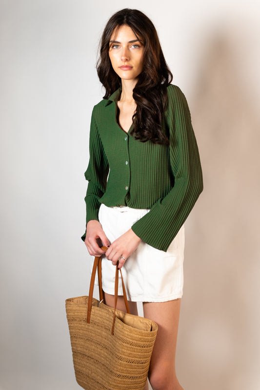 Khaki Pleated Button Shirt